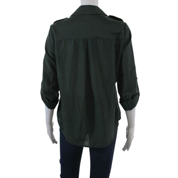 L'Agence Womens Cotton Long Sleeve Collared Button-Down Shirt Green Size S - Picture 3 of 6